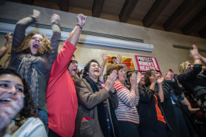 Albuquerque women celebrate as they hear the results of vote on late abortion ban. 