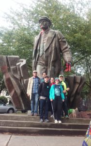 PSL volunteers at the Lenin statue in Seattle, Memorial Day 2016