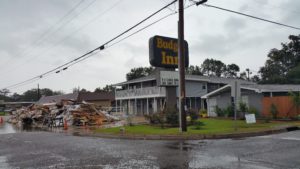 Motels like this one suffered damage on Route 190. Other hotels and motels are booked solid with those seeking housing and relief workers sent to the area. 