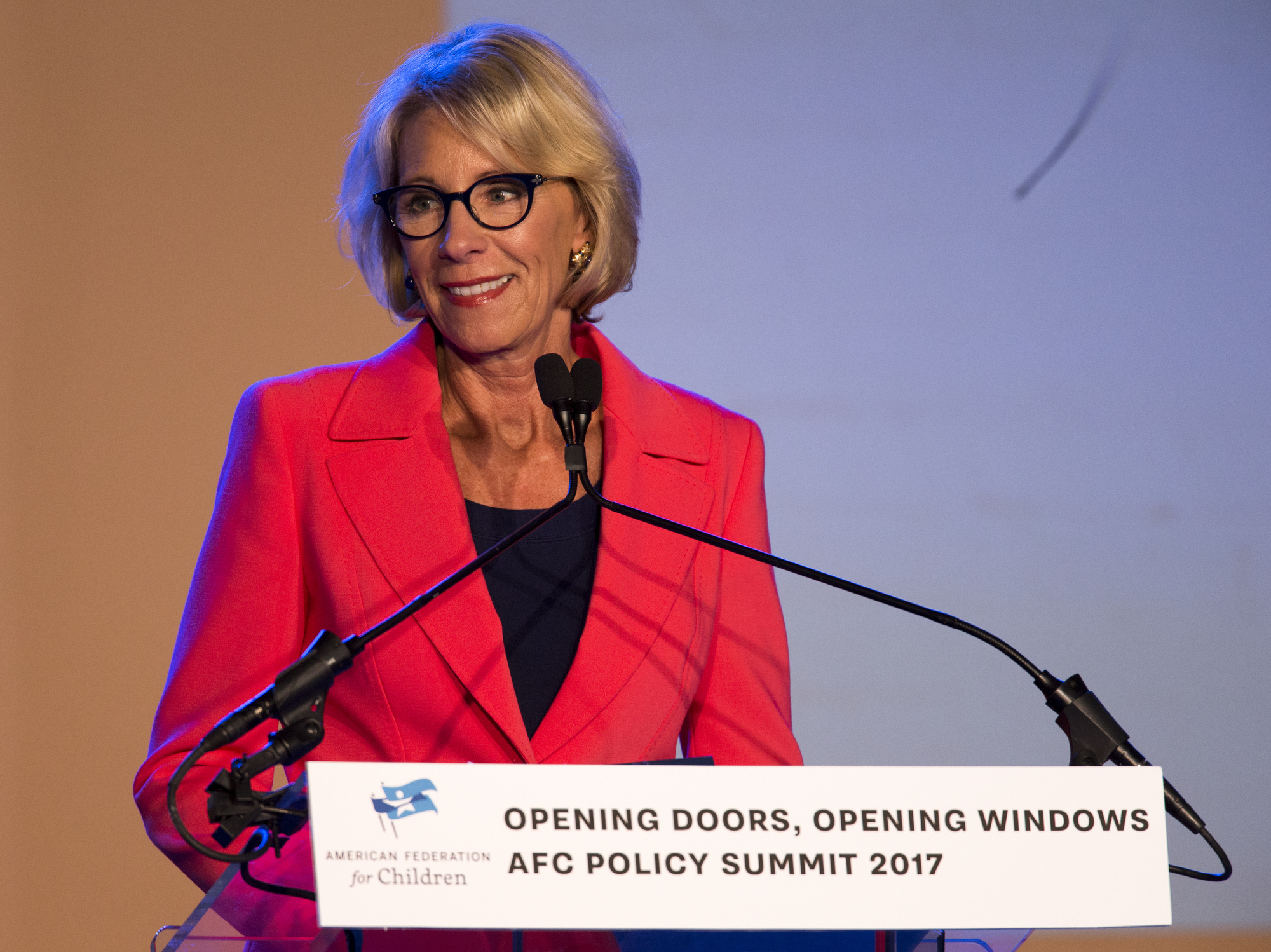 Betsy DeVos speaks at the rightwing "American Federation for Children" May 22 in Indiana.