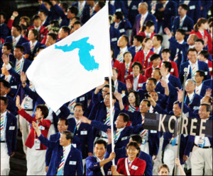 North and South Korean athletes marched together during the opening ceremony of the 2004 Summer Olympics in Athens; Photo – Korea Times File