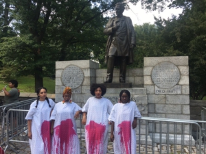 Protest organized by Black Youth Project 100 in front of the statue in August.