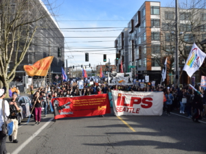 Anti-Imperialist contingent at 2018 MLK Day March, Seattle. Liberation photo: Lee Hessler.