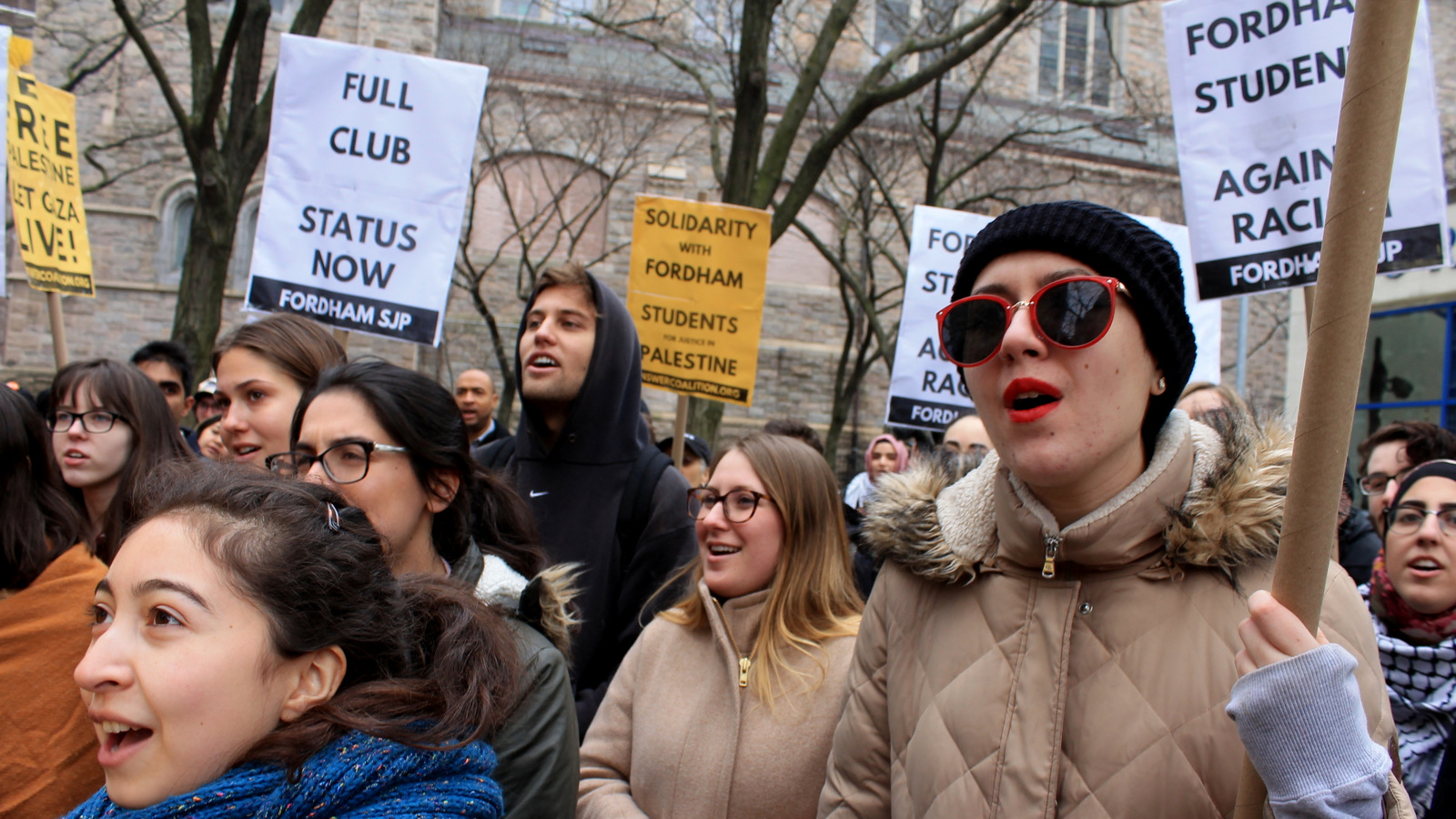 Recent demonstration of students and supporters protesting Fordham's ban of SJP.