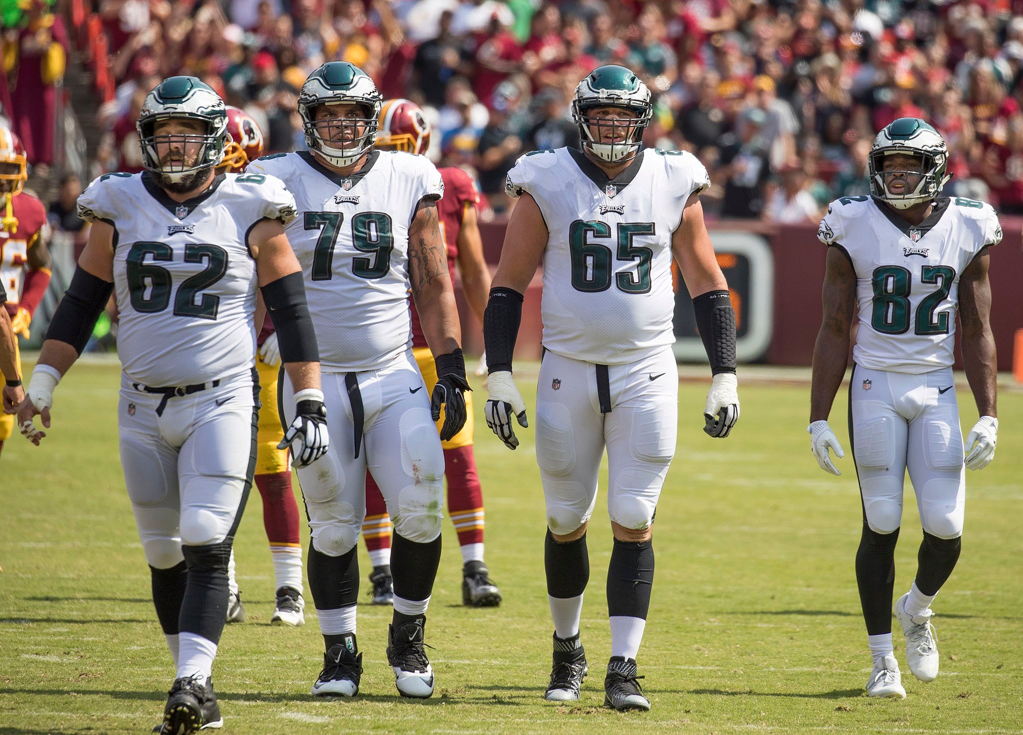 Eagles players, Sept. 2017, Photo: Keith Allison from Hanover, MD, USA (Philadelphia Eagles) [CC BY-SA 2.0 (https://creativecommons.org/licenses/by-sa/2.0)], via Wikimedia Commons