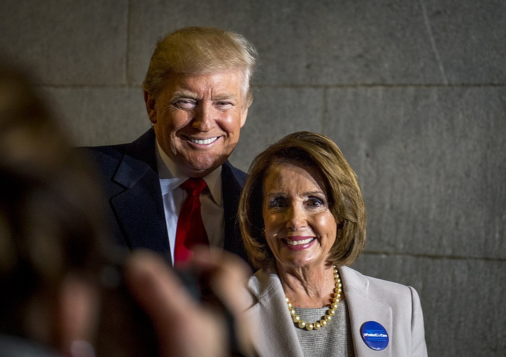 President-elect Donald Trump and Minority Leader Nancy Pelosi on Inauguration Day, 2017. Public domain image.