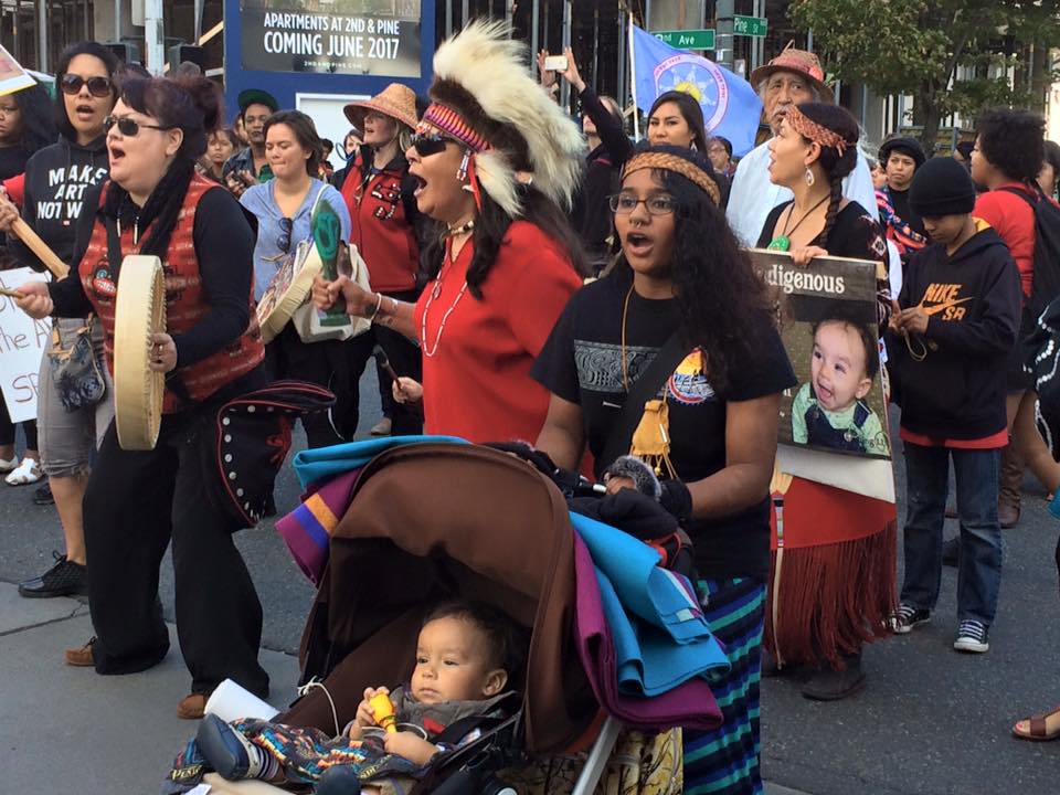 Indigenous Peoples Day in Seattle, Wa, 2015. Liberation photo: Jane Cutter
