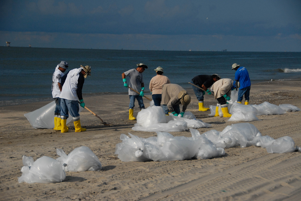 Beach cleanup during Deep Horizon event. Public domain image: National Institute for Occupational Safety and Health.