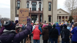 Protestors gather outside City Hall in Northampton, Massachusetts. Jan. 19, 2019. Photo by Liberation News. 
