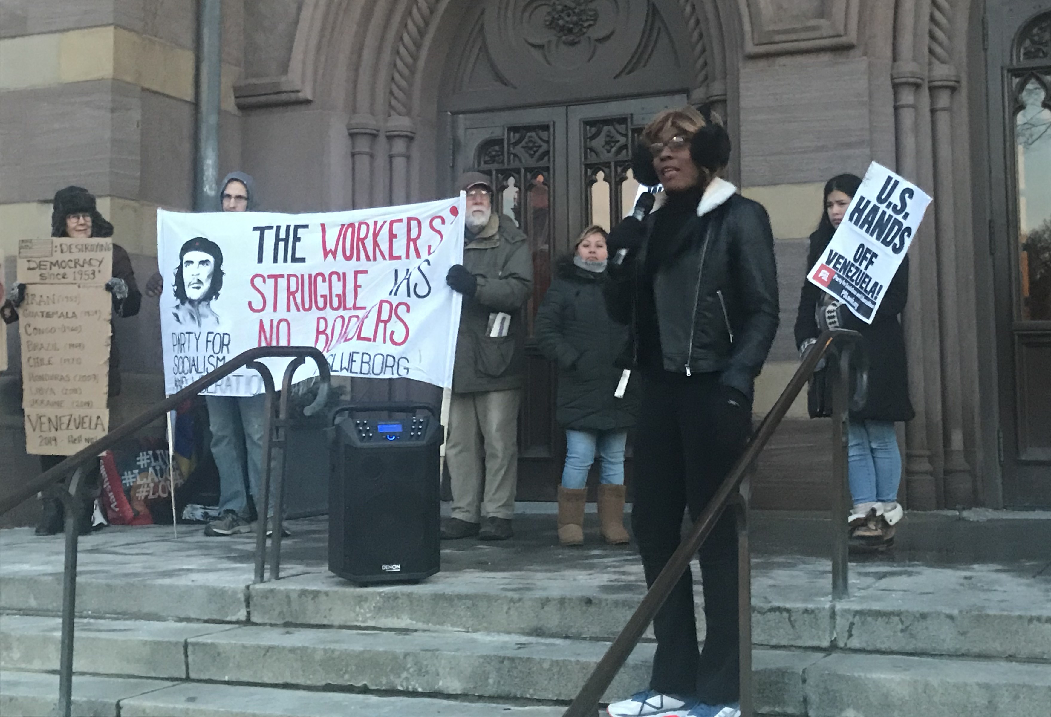 PSL organizer Chardonnay Merlot speaks at a rally in Connecticut on Thursday. Liberation Photo.