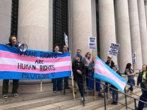 Demonstrators gather outside the Federal Building in New Haven, Connecticut, March 31 2019. Liberation Photo.