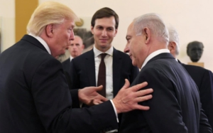 Donald Trump, Jared Kushner, Benjamin Netanyahu. Los palestinos ni siquiera han sido consultados en este acuerdo. Foto: Common Dreams