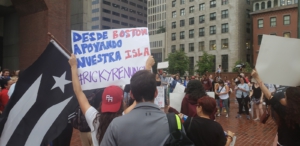 Rally outside Boston City Hall denouncing governor of Puerto Rico