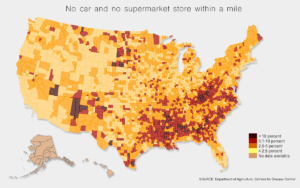 Food deserts in the United States. Graphic by Dept. of Agriculture and Centers for Disease Control