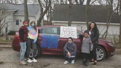 Families of incarcerated individuals joined members of the PSL Madison, WI, branch for a combined #CancelTheRents/#FreeThemAll car caravan protest on April 25. Liberation photo