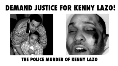 Kenny with his son, and then beaten by police.