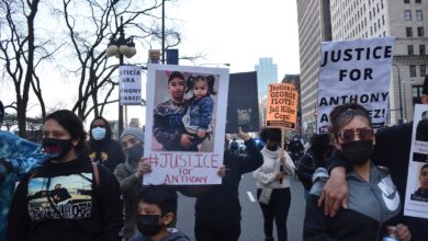 Protesters demand justice for Anthony Alvarez who will killed by Chicago police March 31. Liberation photo