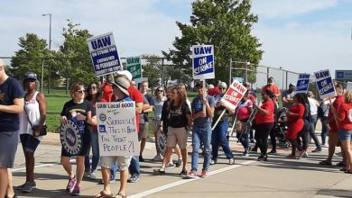 Strikers and supporters on the UAW picket line at the GM Detroit/Hamtramck Assembly Plant, September 2019. Liberation photo