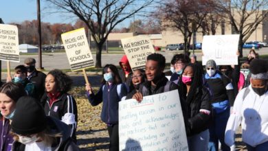 Muncie Central High School students march to Muncie, Indiana, City Hall after school administrators demand they take down posters mentioning Black Lives Matter. Photo credit: MacArthur Clark
