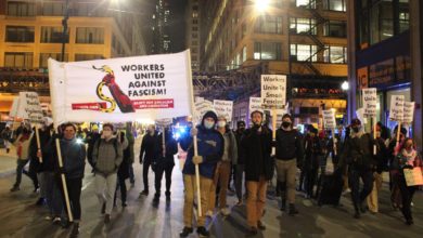 Activists take to the streets of Chicago November 19 to protest the acquittal of Kyle Rittenhouse. Liberation photo
