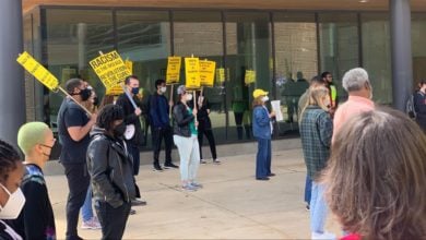Students, staff and community members rallied April 21 to demand Parkland College fire former police chief R.T. Finney. Liberation photo