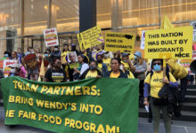 Protesters demand Wendy's join the Fair Food Program. Liberation photo.