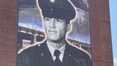 The mural at the newly-dedicated Joe Campos Torres Memorial Plaza alongside Buffalo Bayou, where Torres was killed. Liberation photo.