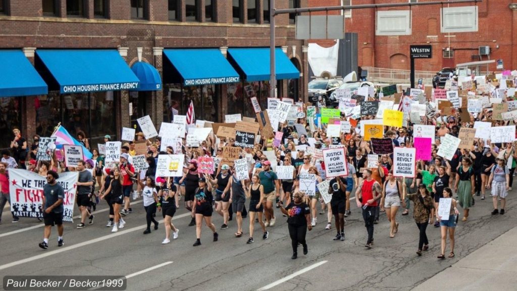 Demonstrators take to the streets of Columbus, Ohio, on July 4 to demand justice for working-class people. Photo credit: Paul Becker