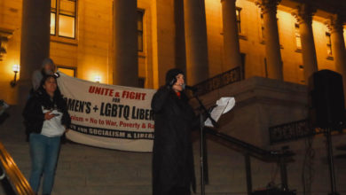 PSL organizer Winona Gray speaks at a rally in defense of trans youth and abortion rights at the Utah State Capitol on Wednesday night. Liberation photo