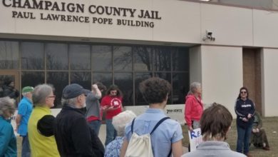 Community members gathered outside the Champaign County Jail March 6 to rally in solidarity with those inside. Liberation photo